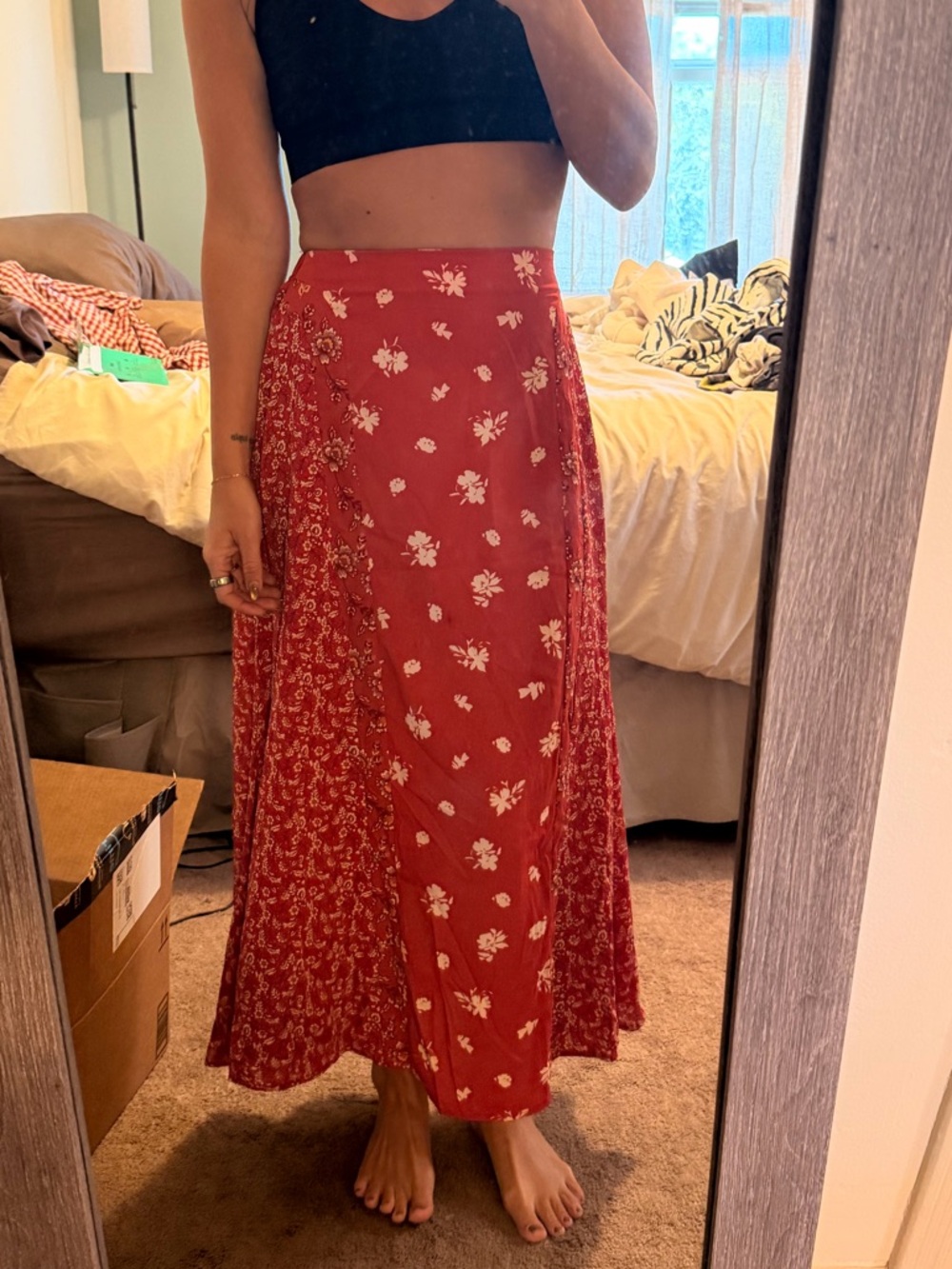SHEIN Red Floral Panel Maxi Skirt
